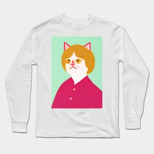 Merkel Cat Retro Poster Vintage Art Kanzler Wall Merkel Pink Illustration Long Sleeve T-Shirt